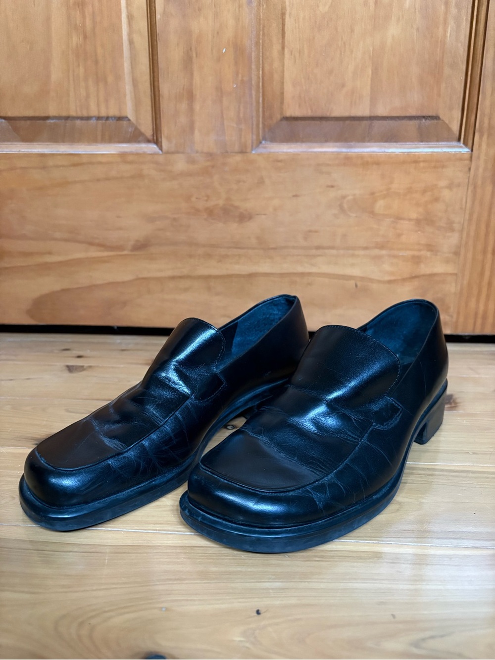 Vintage Franco Sarto Bocca Black Leather Square Toe Loafers 7M